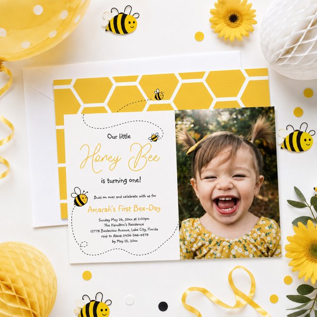Invitation Premier anniversaire de la petite abeille (Créateur téléchargé)