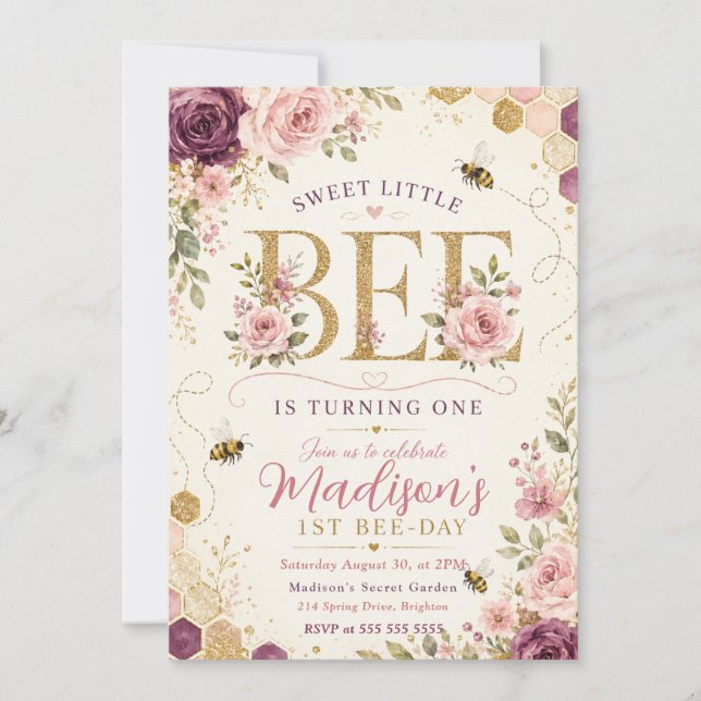 Invitation Premier Anniversaire de la Petite Abeille Mignonne (Devant)