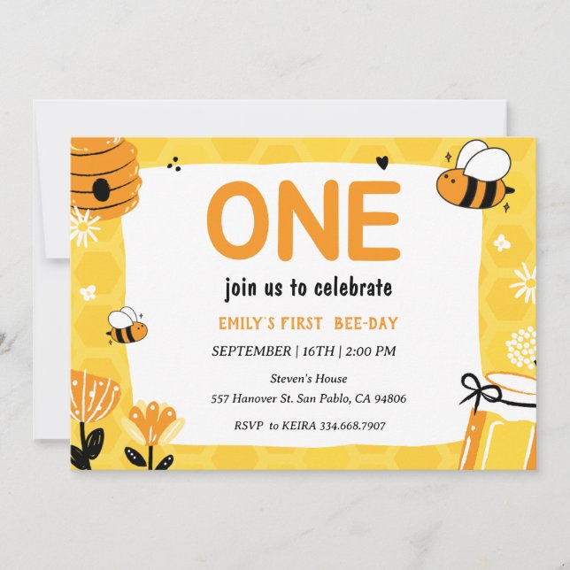 Invitation Premier anniversaire de la première abeille à miel (Devant)