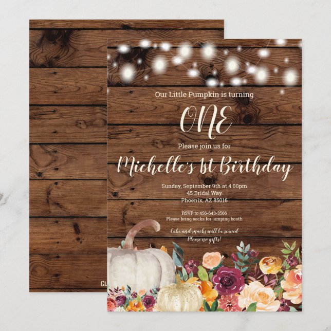 Invitation Premier anniversaire de la Russe Citrouille Bourgo (Devant / Derrière)