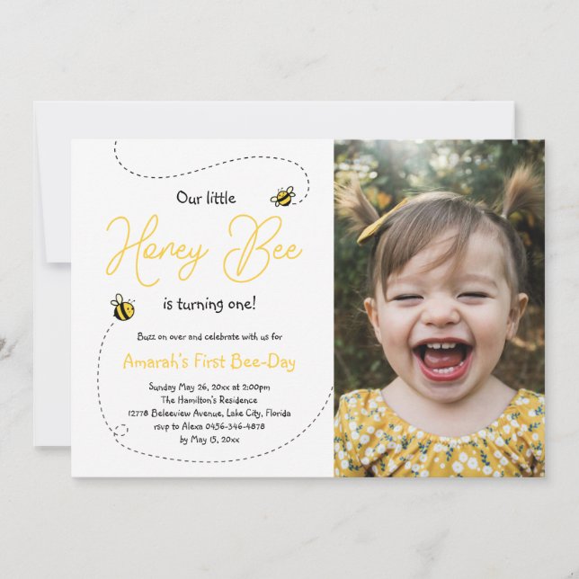 Invitation Premier anniversaire de l'abeille de miel (Devant)
