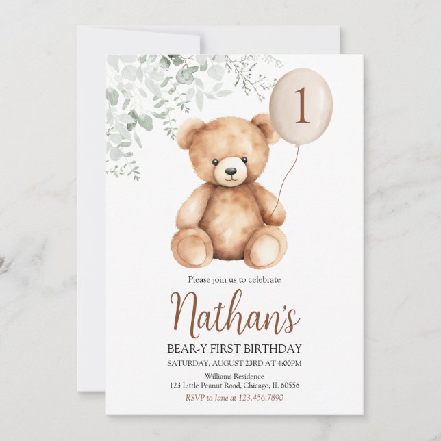 Invitation Premier anniversaire de l'ours (Devant)