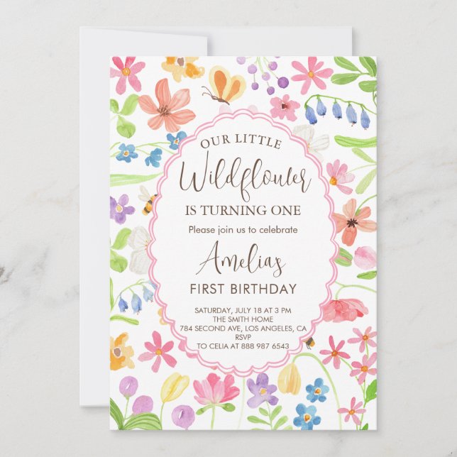Invitation Premier anniversaire de notre petite fille Fleur s (Devant)