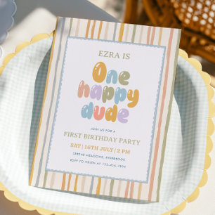 Invitation Premier anniversaire de ONE Happy Dude rayures pas