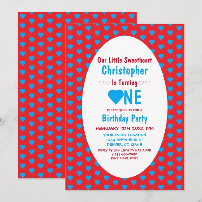 Invitation Premier anniversaire de Petit Chéri (Devant / Derrière)