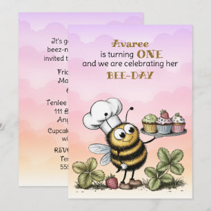 Invitation Premier anniversaire de petite abeille bébé fille