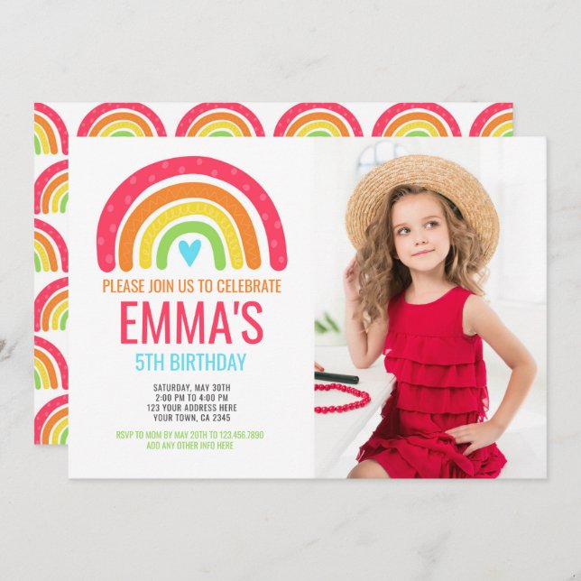 Invitation Premier anniversaire de Rainbow moderne (Devant / Derrière)