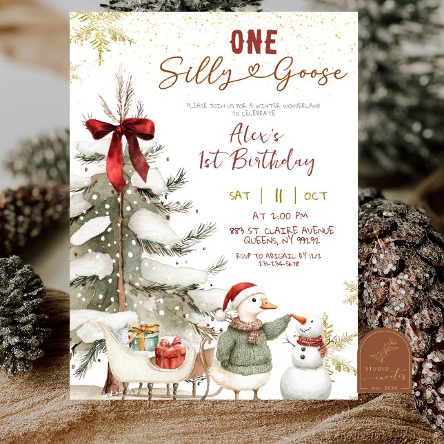 Invitation Premier anniversaire de Snow Winter One Silly Goos (Créateur téléchargé)