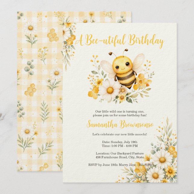 Invitation Premier Anniversaire de Sweet Bee (Devant / Derrière)