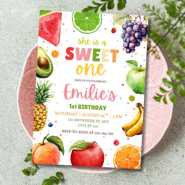 Invitation Premier Anniversaire de Sweet One Fruit Fête d'Été (Créateur téléchargé)