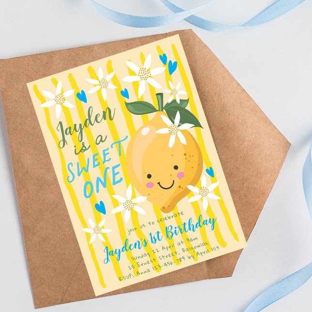 Invitation Premier Anniversaire de Sweet One, Garçons Citron  (Créateur téléchargé)