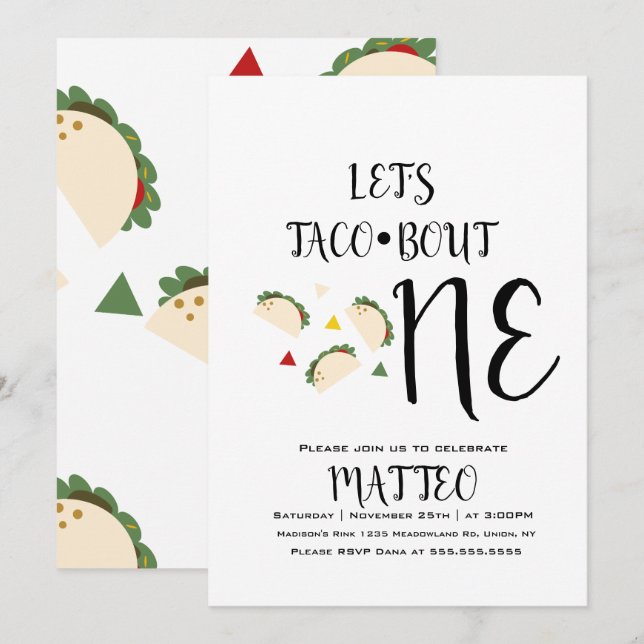 Invitation Premier anniversaire de taco moderne grand un (Devant / Derrière)