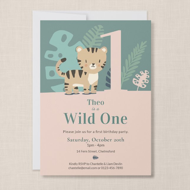 Invitation Premier anniversaire de Tiny Tiger Wild One (Tiny Tiger - Wild One First Birthday Invitation)