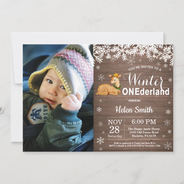 Invitation Premier Anniversaire de Winter Onederland Rustique (Devant)