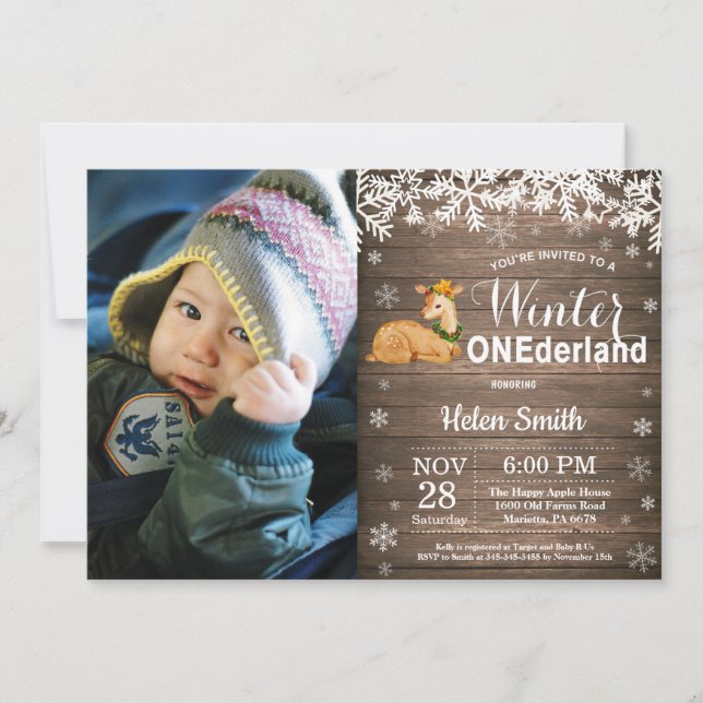 Invitation Premier Anniversaire de Winter Onederland Rustique (Devant)