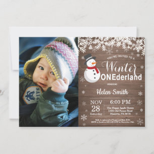 Invitation Premier anniversaire de Winter Onederland Rustique