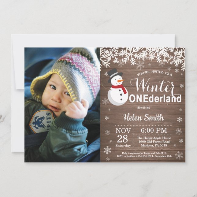 Invitation Premier anniversaire de Winter Onederland Rustique (Devant)