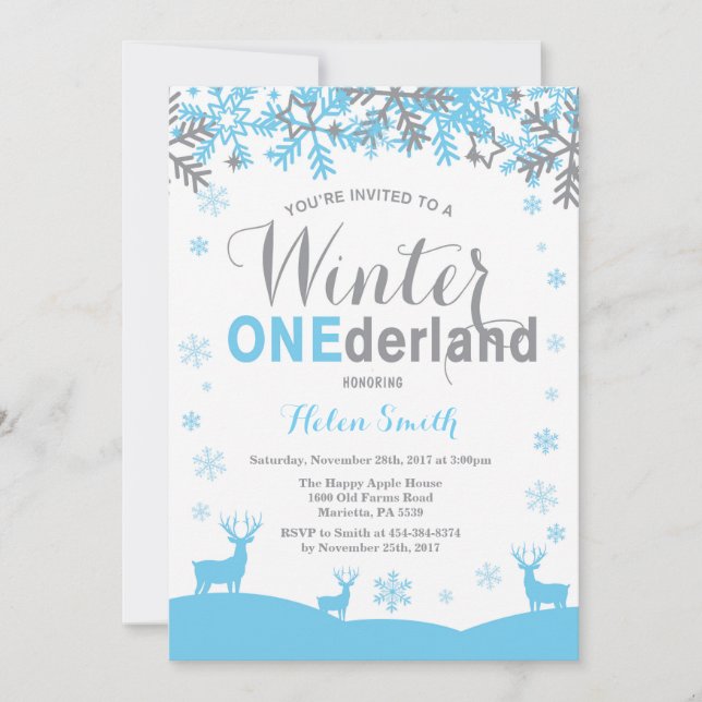 Invitation Premier Anniversaire de Winter Onederland Snowflak (Devant)