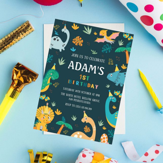 Invitation Premier Anniversaire Dinosaures Vert Thème (Créateur téléchargé)