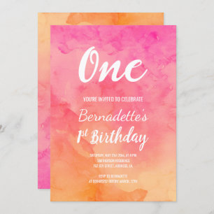 Invitation Premier anniversaire d'ombre de corail rose