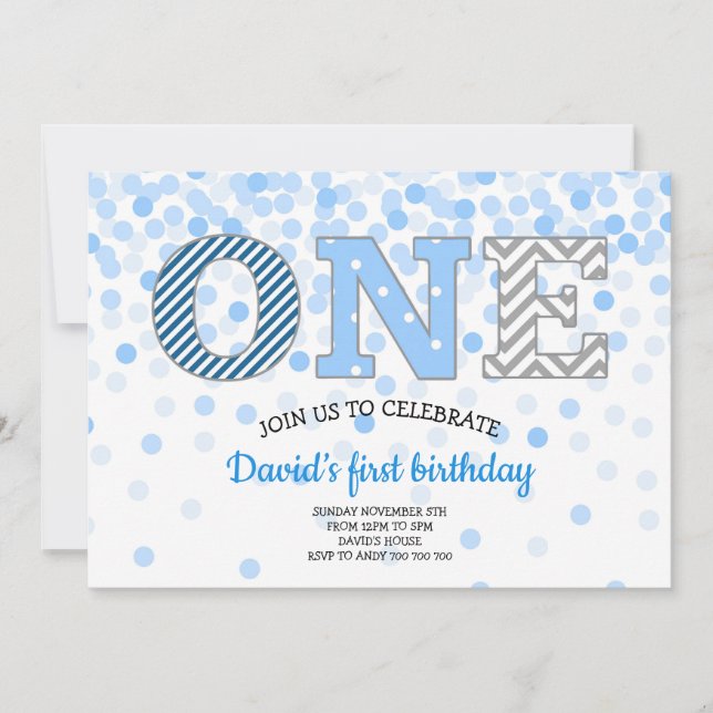 Invitation Premier anniversaire du garçon ONE Confetti Chevro (Devant)