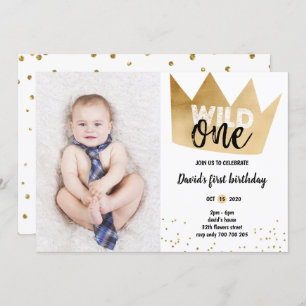 Invitation Premier anniversaire du garçon WILD ONE Gold Foil 
