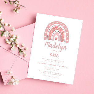 Invitation Premier anniversaire du Motif arc-en-ciel rose Boh