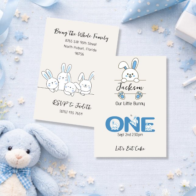 Invitation Premier Anniversaire du Petit Garçon au Lapin Bleu (Créateur téléchargé)