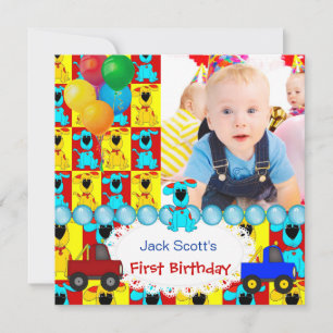 Invitation Premier anniversaire d'un bébé garçon Chiens color