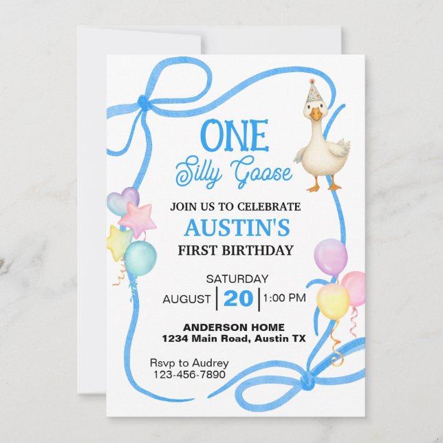 Invitation Premier anniversaire d'un garçon Silly Goose (Devant)