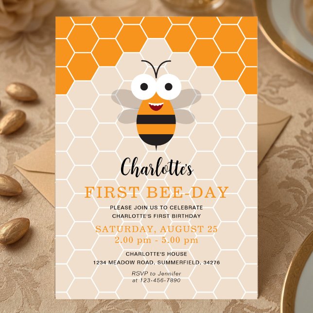 Invitation Premier anniversaire d'une fille 1er Bee-Day Migno (Créateur téléchargé)