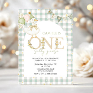 Invitation Premier anniversaire d'une fille à l'oie drôle