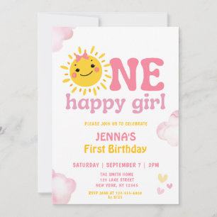 INVITATION PREMIER ANNIVERSAIRE D'UNE FILLE HEUREUSE