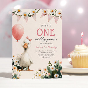 Invitation Premier anniversaire d'une petite fille silly goos