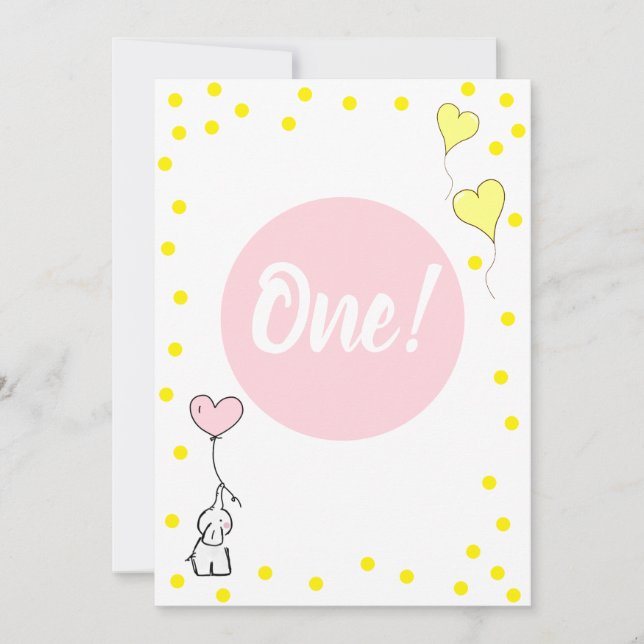 Invitation Premier anniversaire Eléphant mignon et Ballons du (Devant)