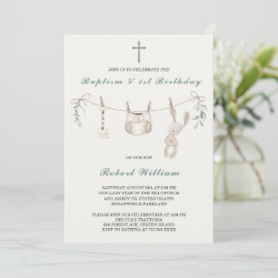 Invitation Premier anniversaire et baptême de garçon Boho