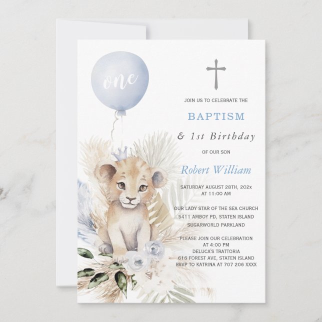 Invitation Premier anniversaire et baptême du prince lion (Devant)