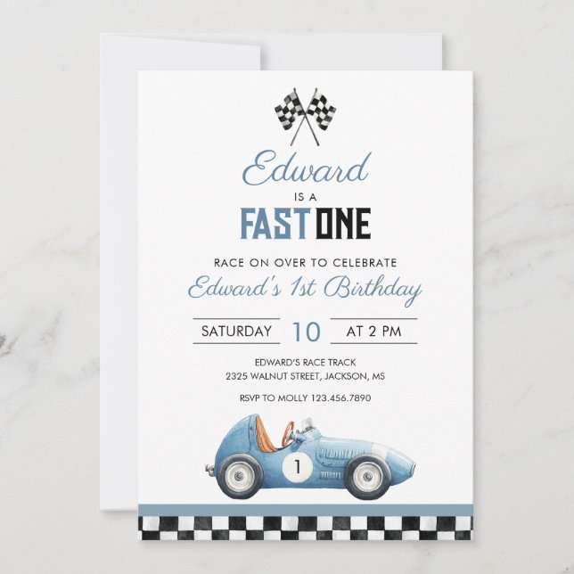 Invitation Premier anniversaire Fast One Blue Voiture de cour (Devant)