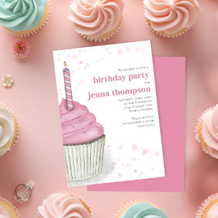 Invitation Premier anniversaire Fête Fille Cupcake Rose Perso