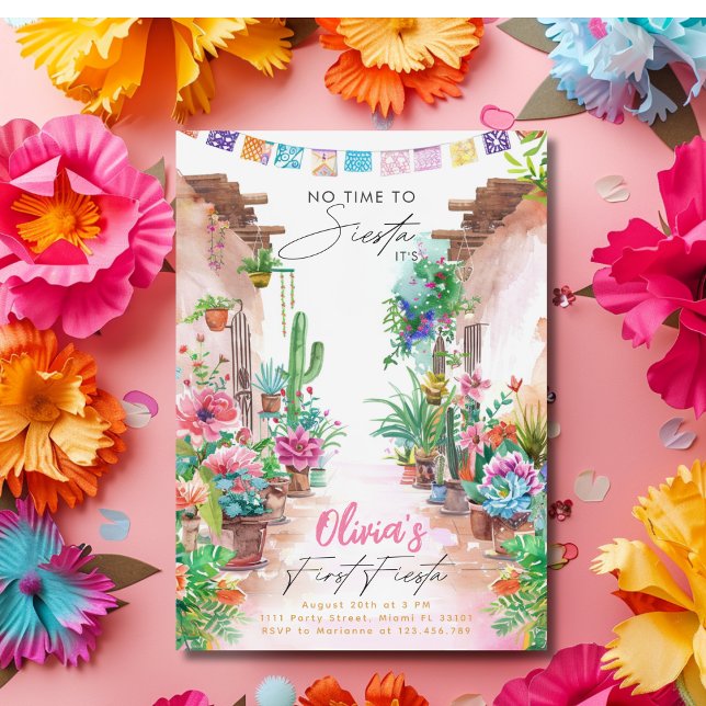 Invitation Premier anniversaire Fiesta Cactus Watercolor Girl (Créateur téléchargé)