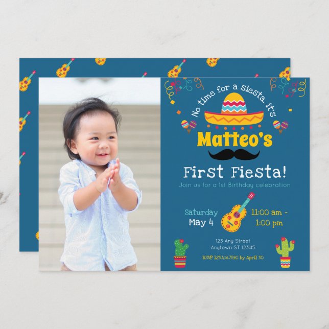 Invitation Premier anniversaire Fiesta Mexique Anniversaire I (Devant / Derrière)