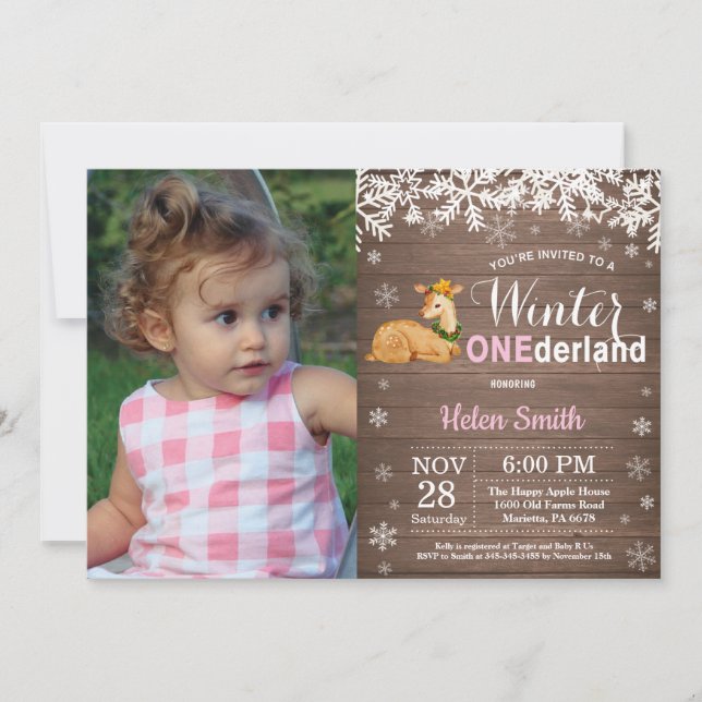 Invitation Premier Anniversaire Fille Onederland Hiver (Devant)