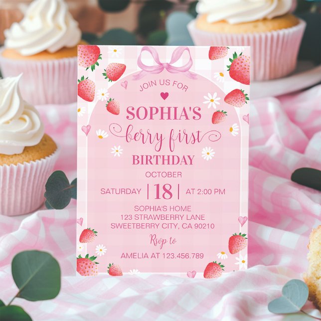 Invitation Premier Anniversaire Fraise (Créateur téléchargé)
