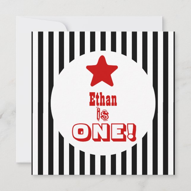 Invitation Premier anniversaire Garçon de Black Stripes V04A (Devant)