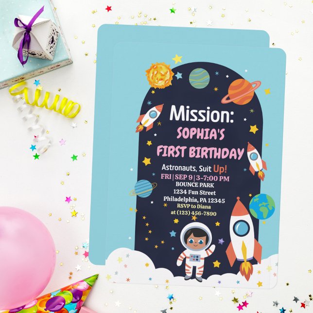 Invitation Premier Anniversaire Garçon Espace Astronaute Plan (Créateur téléchargé)