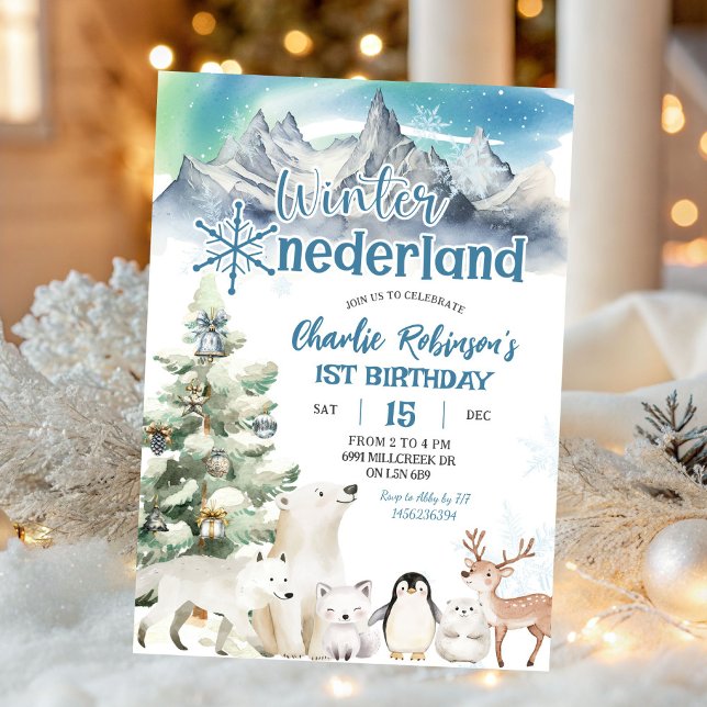 Invitation Premier anniversaire garçon hiver Onederland Arcti (Créateur téléchargé)