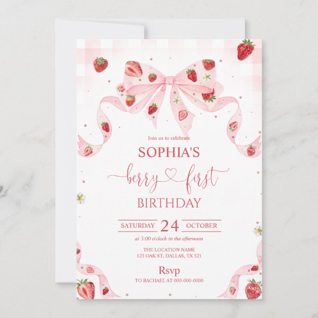 Invitation Premier anniversaire Gingham Berry 1er anniversair (Devant)