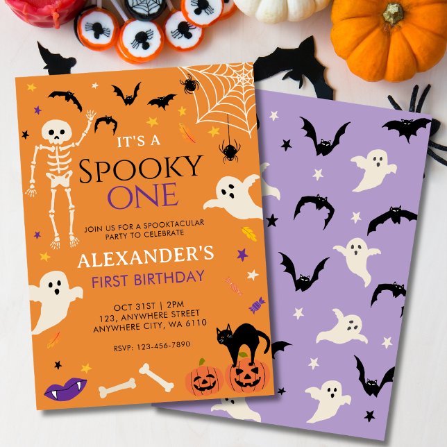 Invitation Premier anniversaire Halloween Spooky One Orange (Créateur téléchargé)