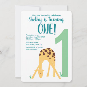 Invitation Premier anniversaire Jaune moderne bébé Giraffe