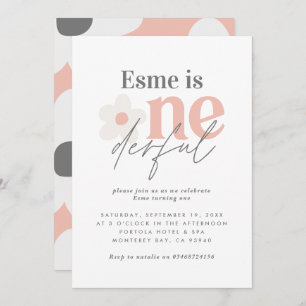 Invitation Premier anniversaire marguerite boho rétro rose gi